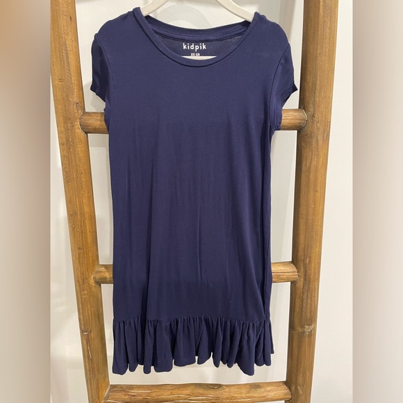 Navy Shirt Dress with Ruffle Detail - Picture 1 of 2